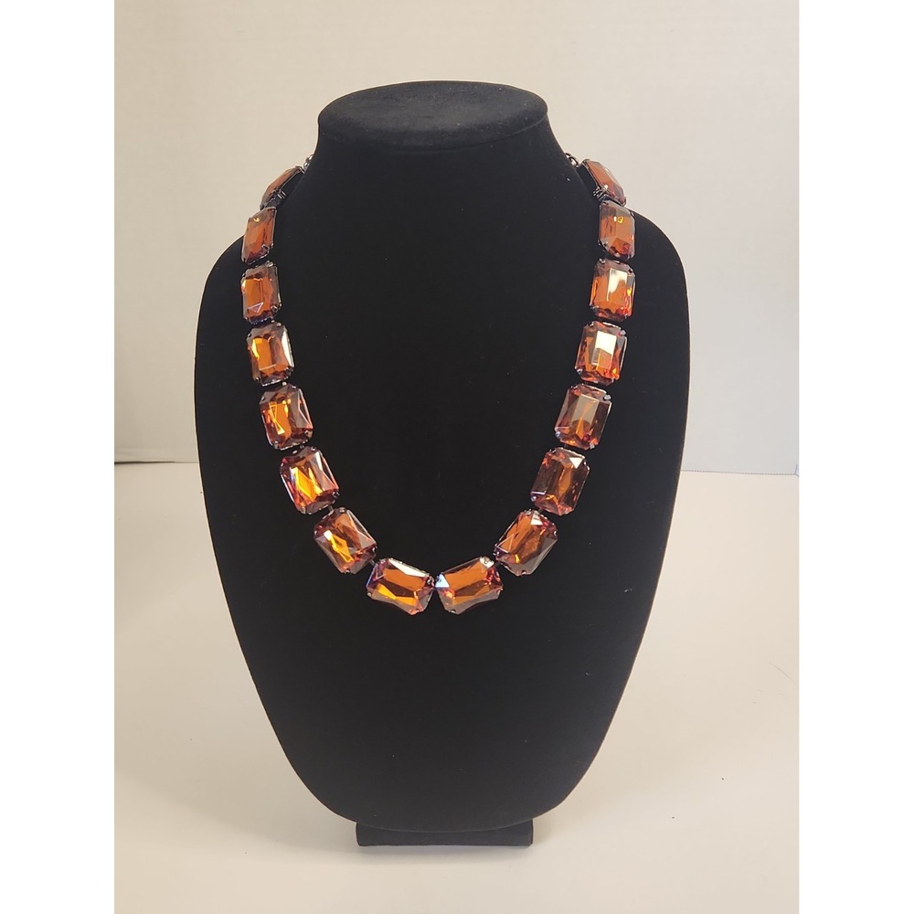 Vintage Joan Rivers Classics Amber Lucite Gunmetal Riviere Statement Necklace